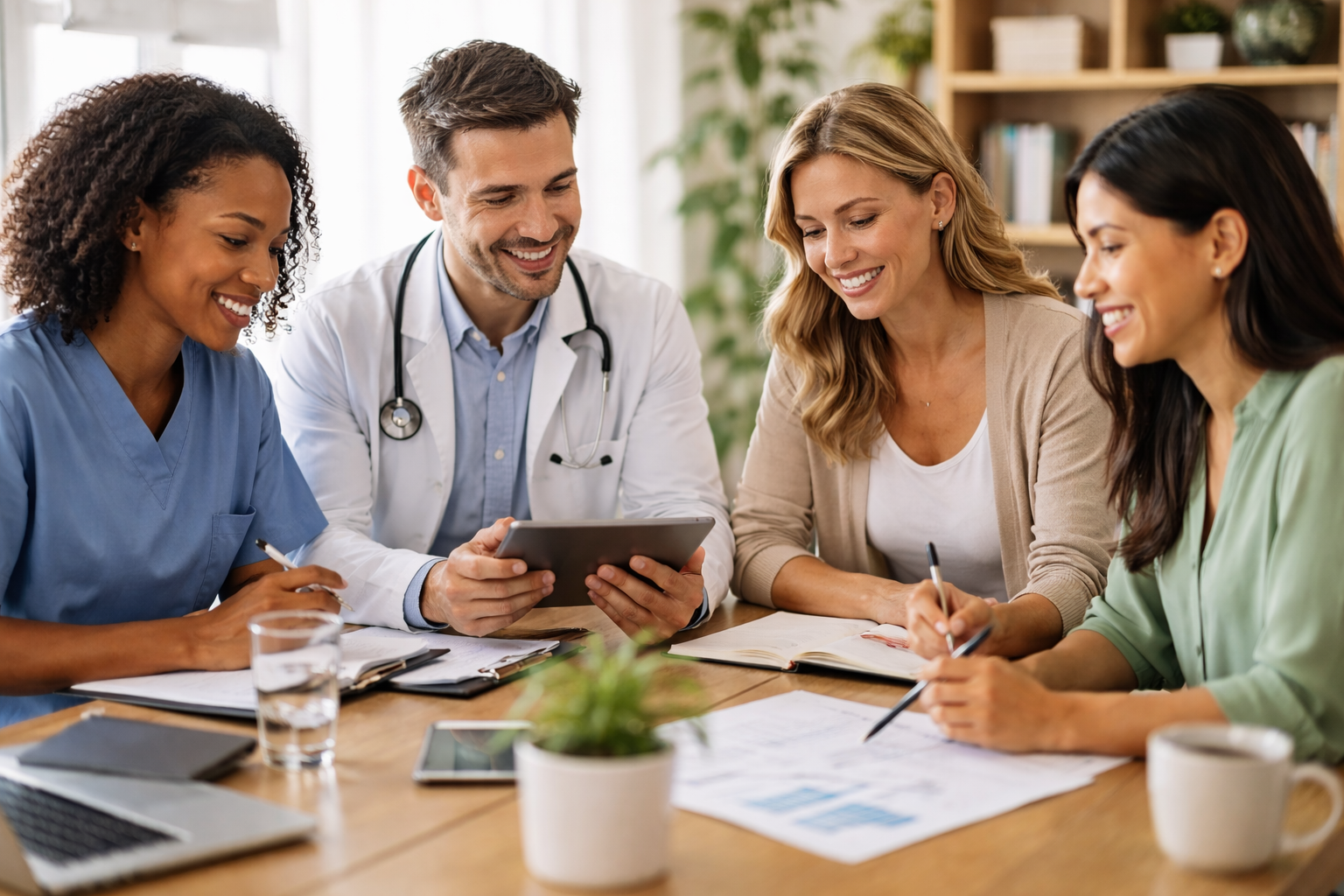 Interdisciplinary healthcare team collaborating around research and professional development