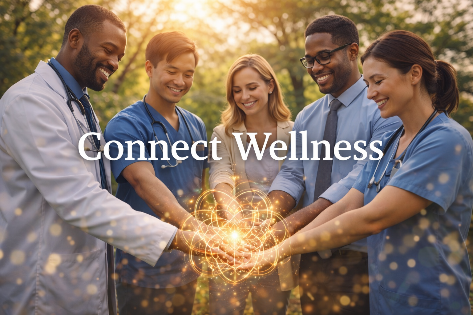 Diverse healthcare professionals gathered in connection and shared purpose